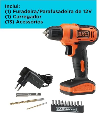 Black Decker Furadeira e Parafusadeira 3/8 Pol Bateria, 900 RPM, 13 Acessórios, Potência e Versatilidade, Modelo ‎LD12S, 12V - Image 5