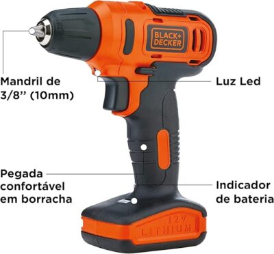 Black Decker Furadeira e Parafusadeira 3/8 Pol Bateria, 900 RPM, 13 Acessórios, Potência e Versatilidade, Modelo ‎LD12S, 12V - Image 6