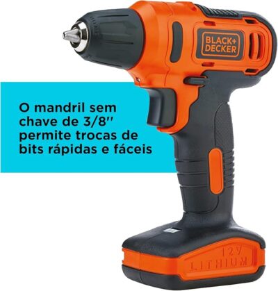 Black Decker Furadeira e Parafusadeira 3/8 Pol Bateria, 900 RPM, 13 Acessórios, Potência e Versatilidade, Modelo ‎LD12S, 12V - Image 3